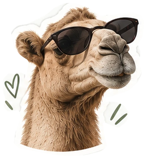 A camel wearing sunglasses